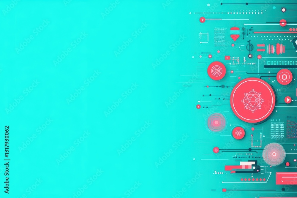 Poster vibrant green background highlighted by bold red and white graphic elements creating a striking visu