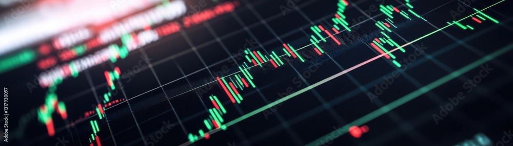 Poster dynamic stock chart displaying green and red candles representing market trends with price fluctuati