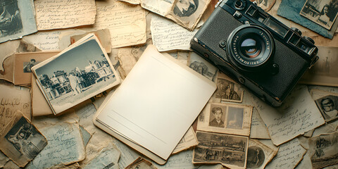 Vintage Camera and Antique Photos on an Old Desk