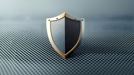 Metallic Shield With Binary Code Pattern On Textured Gray Background Symbolizing Digital Security