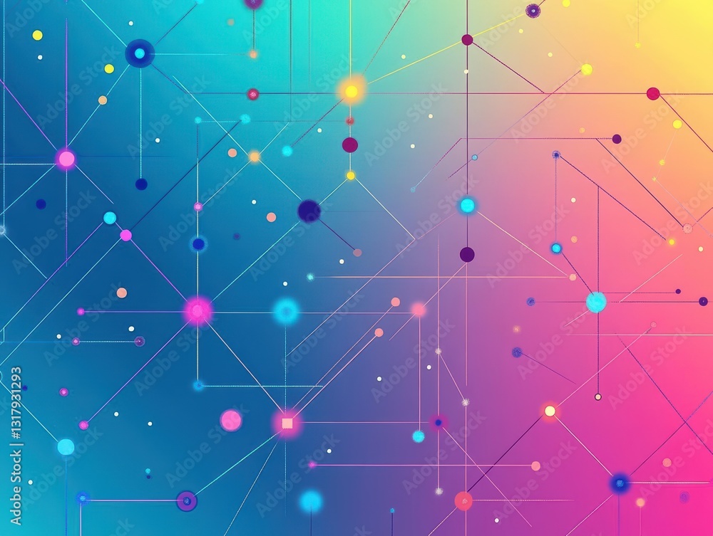 Poster vibrant colorful geometric background featuring dynamic circles and dots creating a playful and enga