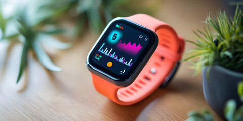 Orange Fitness Smartwatch with Digital Health Stats Display