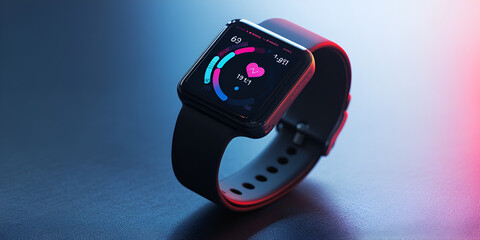Smartwatch Displaying Heart Rate and Activity Data in Neon Light