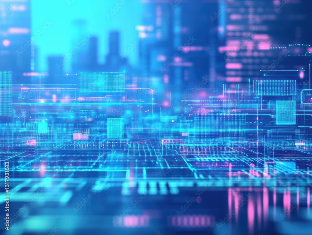 Poster vibrant abstract technology background featuring dynamic blue and pink lines creating a futuristic a
