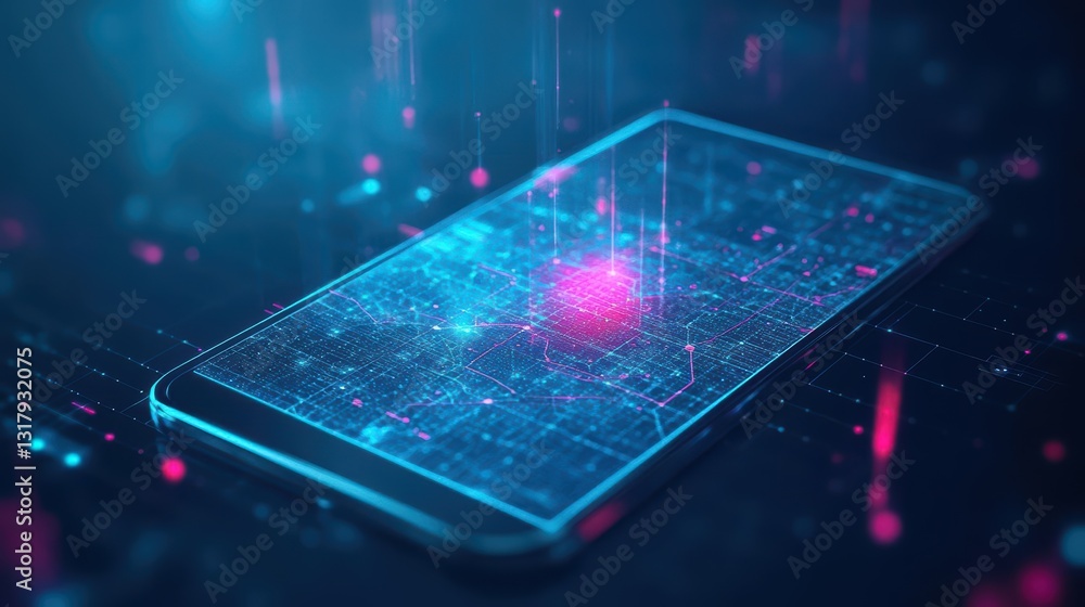 Poster innovative smartphone displaying intricate circuit design symbolizing technology and connectivity in