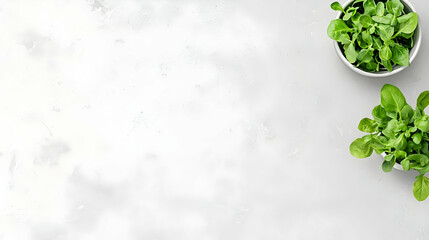 Fresh Green Leafy Vegetables on White Table for Culinary Use