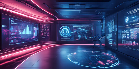 Futuristic High-Tech Control Room with Digital Interfaces
