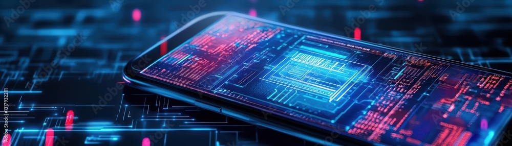 Poster intricate smartphone design featuring advanced circuitry elements highlighting modern technology and