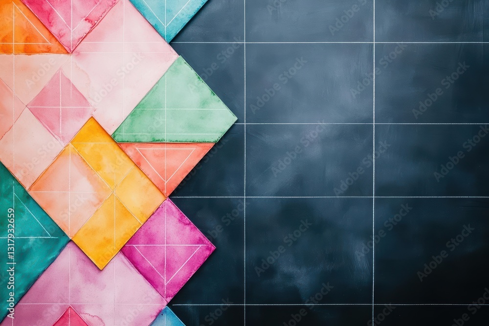 Poster vibrant and colorful geometric pattern on a blackboard creating a dynamic visual experience with int