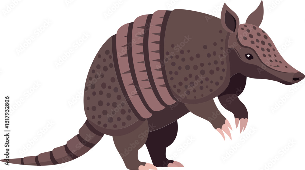 Poster a detailed illustration of a standing armadillo in a minimal design style showcasing its distinctive
