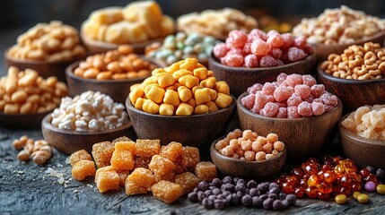 assortment of processed snacks and foods harmful to skin and heart health