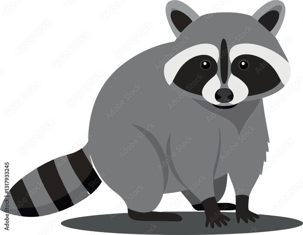 Aufkleber raccoon sitting on a grey surface in a playful pose with minimalistic features in flat vector art