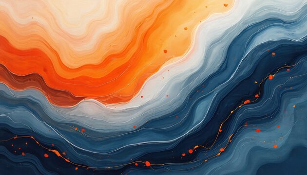Creative art background with fluid lines and bold colors of orange, white and blue. Design illustrates originality interwoven with creative mimicry. Great wallpaper for innovative business solutions.