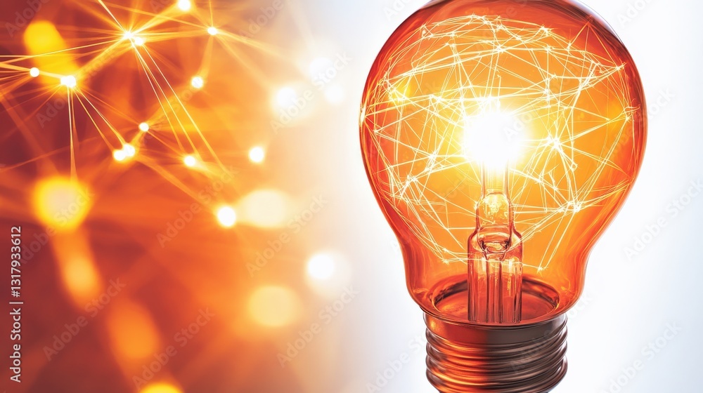 Poster vibrant orange light bulb illuminating with intricate patterns against a soft gradient background