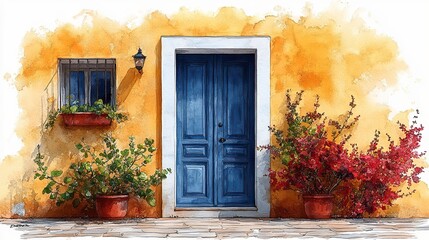 beautiful door clipart isolated watercolor element illustration detailed illustration