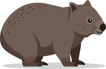 Obraz premium A cute and playful wombat in flat design style showcasing its round body and short legs, surrounded by a cheerful atmosphere in vector art