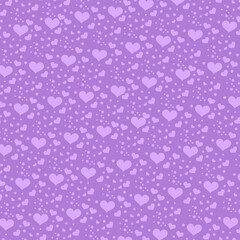 Purple seamless pattern with hearts, stars, and dots. Playful fantasy-style Valentine design perfect for kids’ prints, wrapping, and cheerful decor.