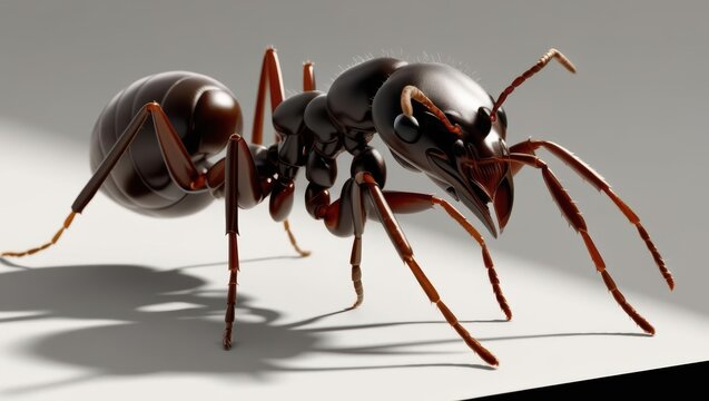 The Ant's Perspective: A meticulously detailed digital rendering showcases a close-up view of a black ant, emphasizing its complex structure and highlighting its place in nature