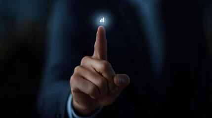 Close-up of a person pointing at a button on a whiteboard with a sales funnel graphic illustrating marketing strategy