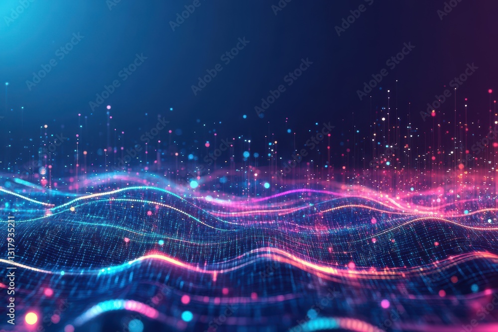 Poster futuristic abstract technology background featuring glowing lines and dots creating a dynamic and in