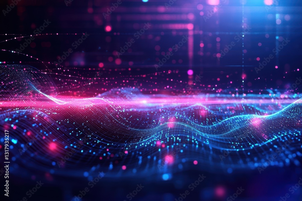 Poster futuristic abstract technology background featuring glowing lines and dots creating a dynamic and vi