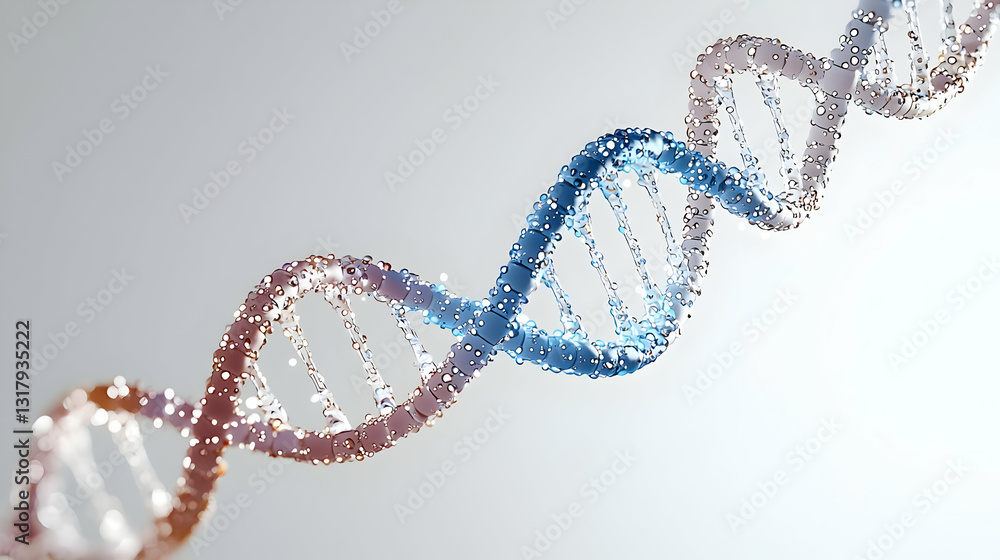 Poster 3d rendered dna double helix structure in blue and brown against a neutral gradient background with 