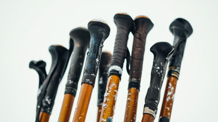 Durable hiking poles arranged in a criss-cross set for optimal outdoor adventure and trekking support