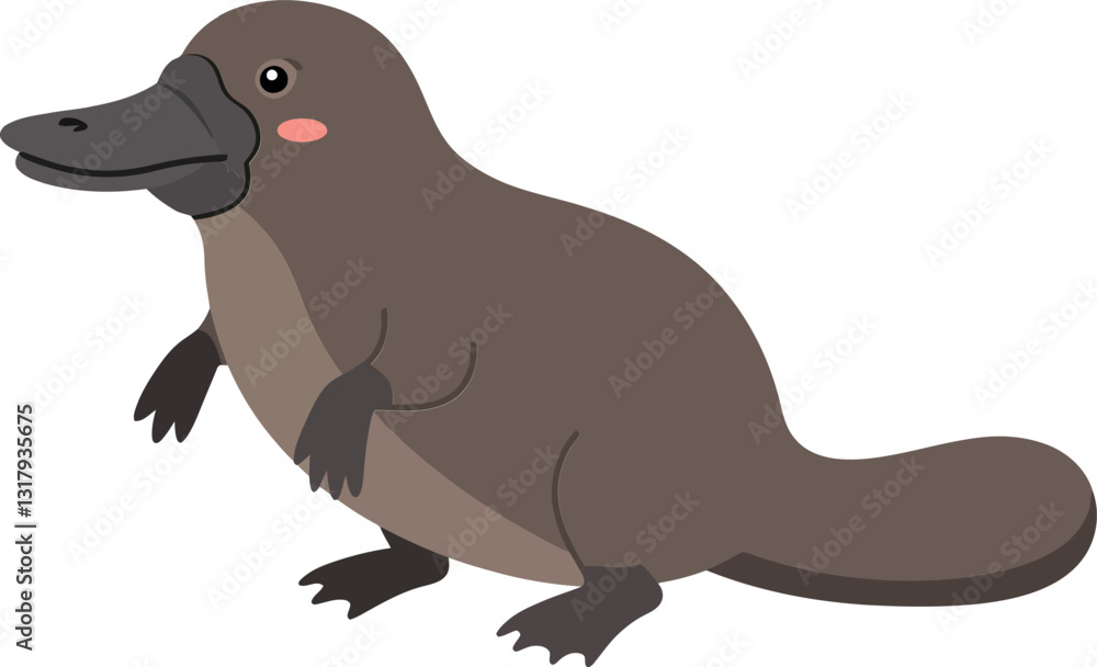Poster cute platypus character in playful pose, showcasing flat design style with soft colors and friendly 