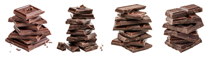 Stacked Dark Chocolate Bars on White Background for Culinary Use, PNG bundle collection, Isolated on Transparent Background