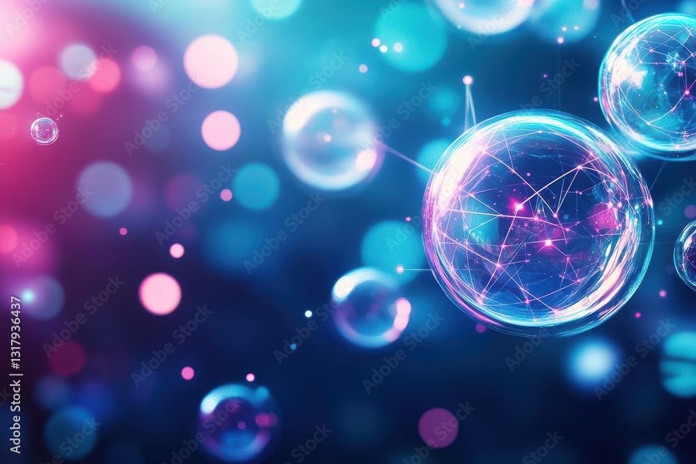 Poster captivating blue and pink background with soft floating bubbles creating a dreamy and whimsical atmo