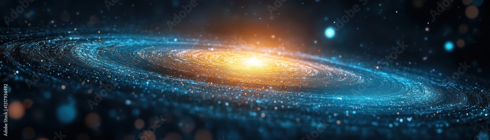Poster mesmerizing spiral galaxy illuminated by distant stars and a brilliant core of light creating an awe