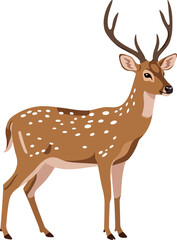 A detailed illustration of a majestic spotted deer standing gracefully in a flat vector art style with natural tones and a serene atmosphere vector art