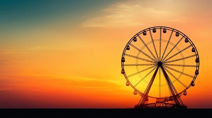 Silhouette of a Ferris wheel at twilight, dramatic lighting, vibrant green screen