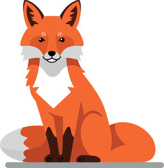 Obraz premium A cheerful orange fox with a bushy tail sitting gracefully on a grey surface in a flat vector illustration