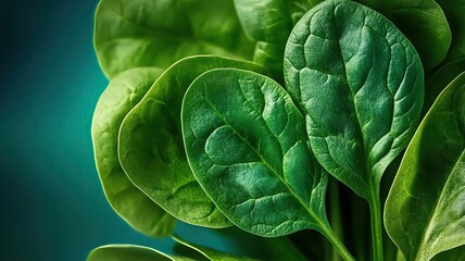 Obraz premium Fresh green spinach leaves close-up detail.