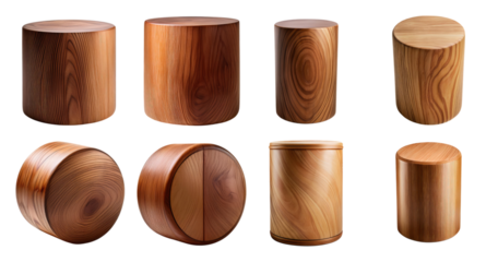 Assorted Wooden Cylinders Offering Unique Natural Grain Patterns, PNG bundle collection, Isolated on Transparent Background