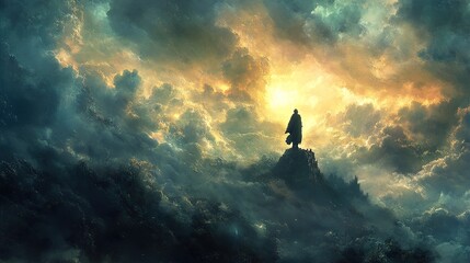 Solitary Figure in a Dramatic, Dreamlike Landscape