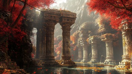 Ancient Ruins in Autumn: A Mystical Scene