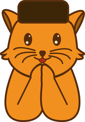 Cute Orange Cat Wearing a Black Cap with Hands Together Giving Indonesian Salam for Ramadan