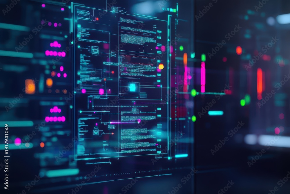 Poster vibrant computer screen illuminated with striking blue and pink background creating an engaging and 