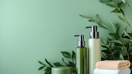 Professional image of a set of natural cosmetic products on a colored background