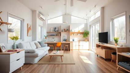 Bright and Airy Scandinavian Living Room with Natural Light and Modern Furniture