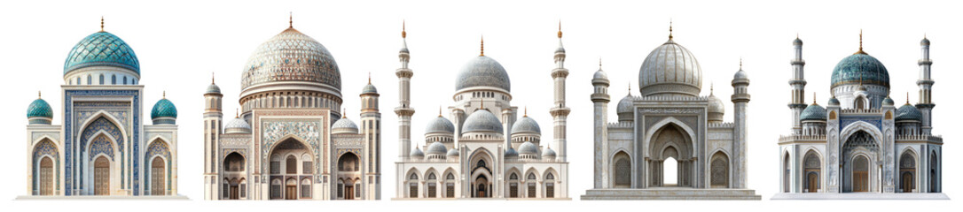 Elegant Collection of Architectural Domes and Towers in Various Styles, PNG bundle collection, Isolated on Transparent Background
