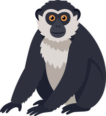 Obraz premium A playful black and white monkey sitting with a curious expression in a flat vector art style, showcasing vibrant colors and a friendly demeanor in a cheerful setting vector art