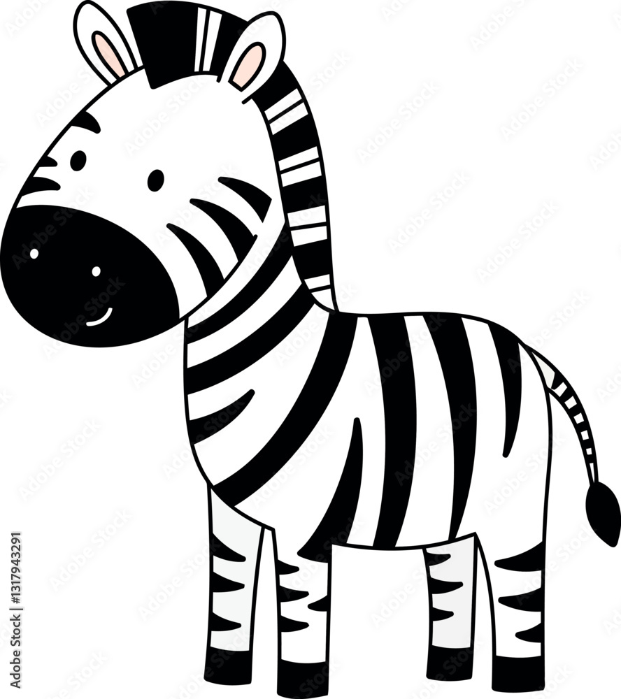 Poster cute cartoon zebra standing playfully with a cheerful expression in a minimal flat design vector ill