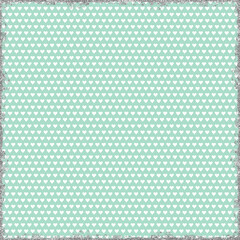 Mint green background with tiny white hearts and a distressed silver glitter border. Fresh seamless Valentine pattern for decor and packaging.