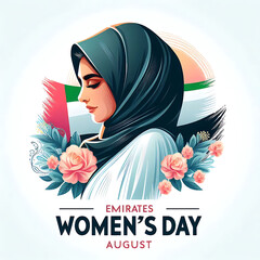Emirates Women's Day Design with Female with Hijab Vector Illustration. Emirati Womens Day Template Suitable for Poster Banner Flyer Background. UAE Women's Day August.generative ai

