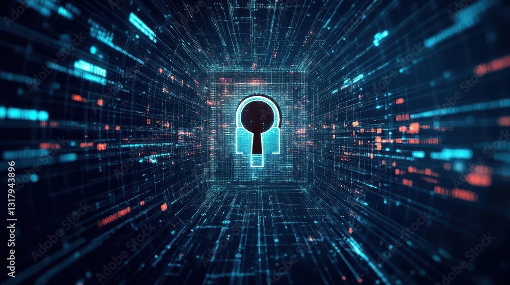 Poster a futuristic digital lock symbolizing cybersecurity in a data-driven world. secure, protect, and saf
