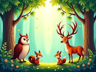 Wildlife Tranquility: A Deer Family in the Woodland