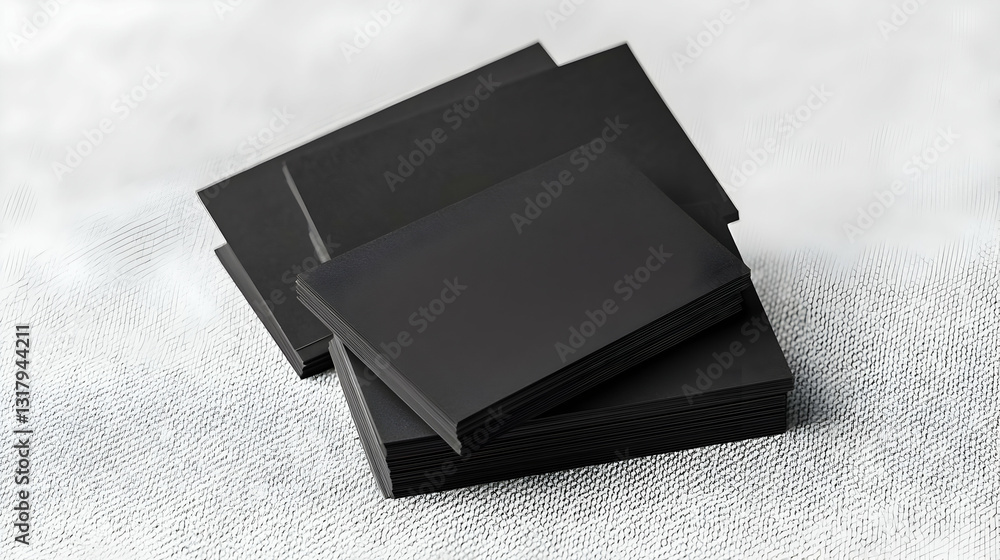 Poster stack of blank black square cards on a textured white background with subtle shadows modern minimali